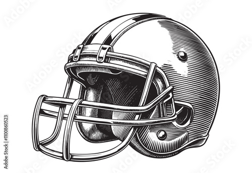 American football helmet sketch engraving drawing hand drawn vector illustration