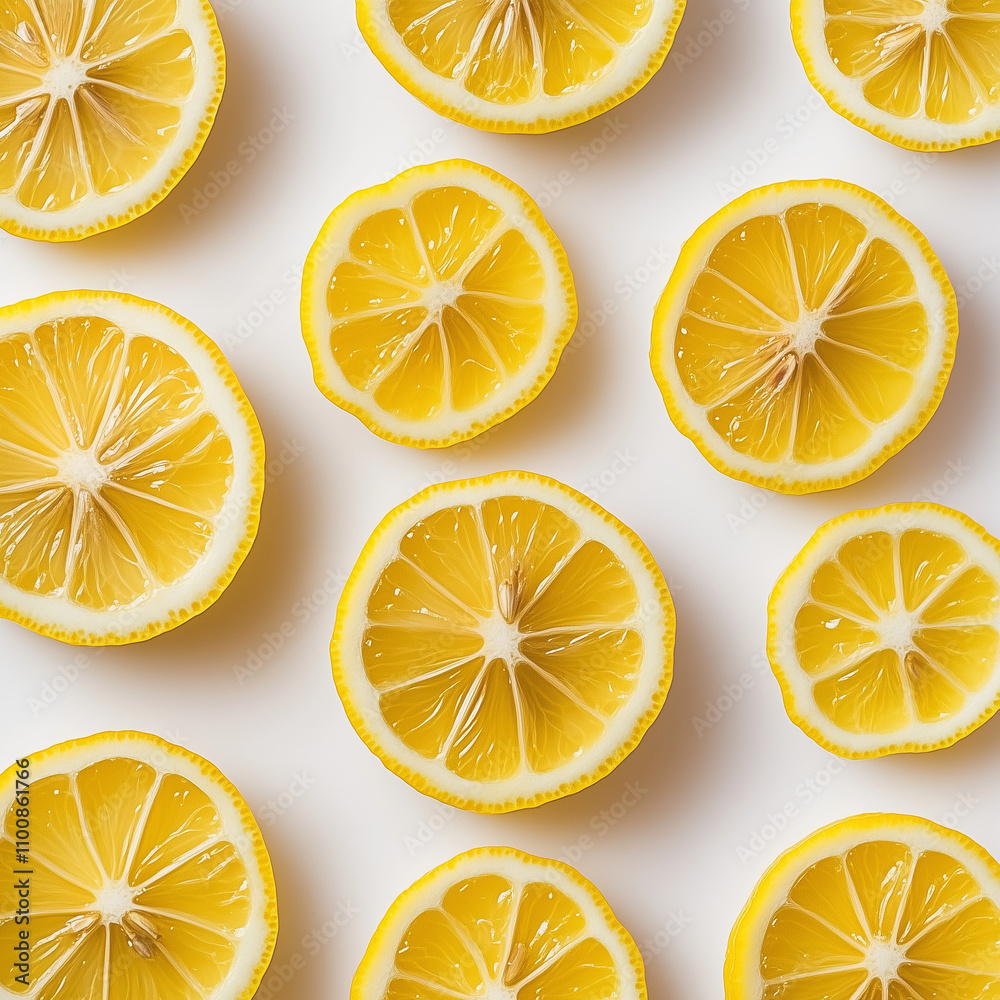 Fresh Lemon Slice Pattern on White Background Fresh Lemon Slice Pattern on White Background