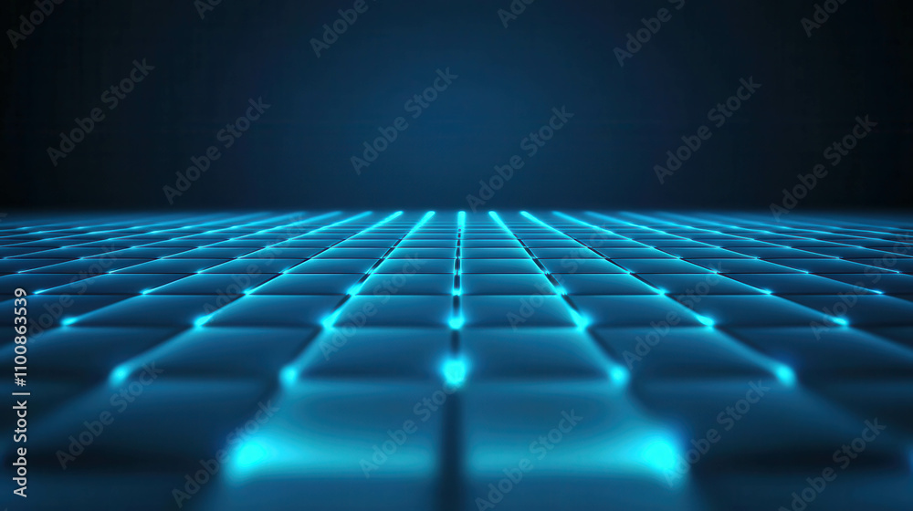 Obraz premium Glowing Blue Grid Pattern with Soft Light Effects in Dark Background