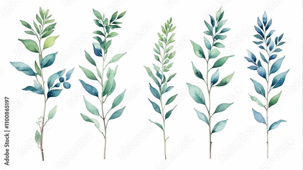 Fototapeta premium a close up of a bunch of green leaves on a white background