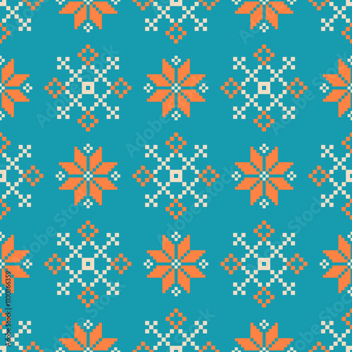 Art Abstract with Pixel Art Designs. Traditional Cross Stitch needlework. Geometric Ethnic Pattern, Embroidery, Textile Ornamental, Fabric, Hand Stitch Pattern, Cultural Stitching Pixel Art