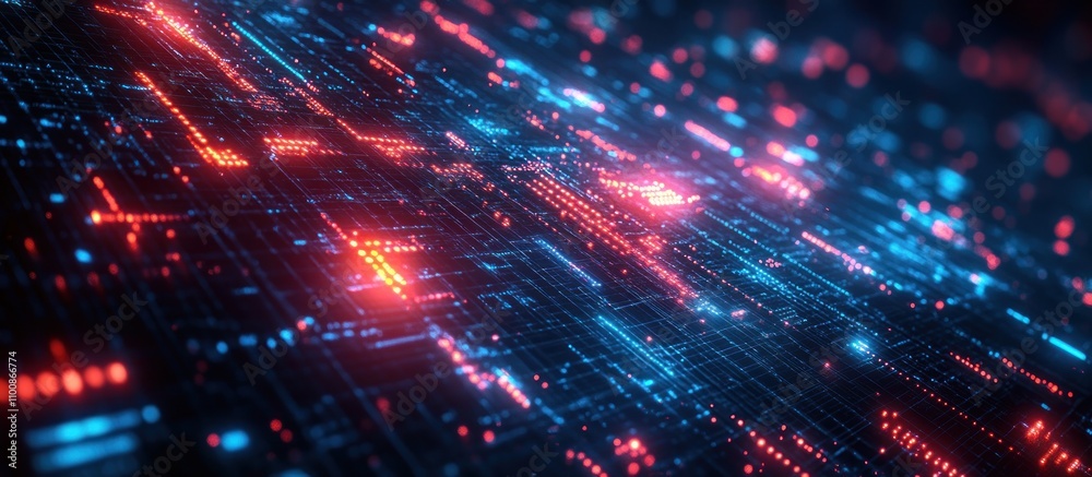 Obraz premium Abstract digital network with red and blue glowing lines.