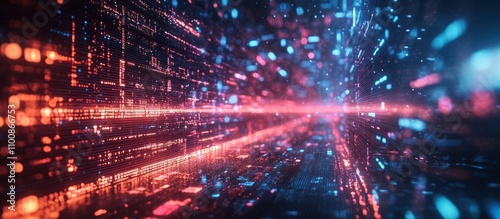 Wallpaper Mural Abstract 3D digital tunnel with red and blue lights. Torontodigital.ca