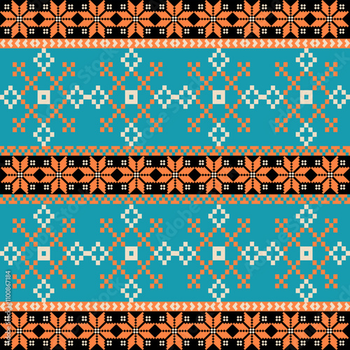 Art Abstract with Pixel Art Designs. Traditional Cross Stitch needlework. Geometric Ethnic Pattern, Embroidery, Textile Ornamental, Fabric, Hand Stitch Pattern, Cultural Stitching Pixel Art