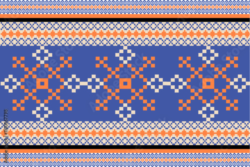 Art Abstract with Pixel Art Designs. Traditional Cross Stitch needlework. Geometric Ethnic Pattern, Embroidery, Textile Ornamental, Fabric, Hand Stitch Pattern, Cultural Stitching Pixel Art