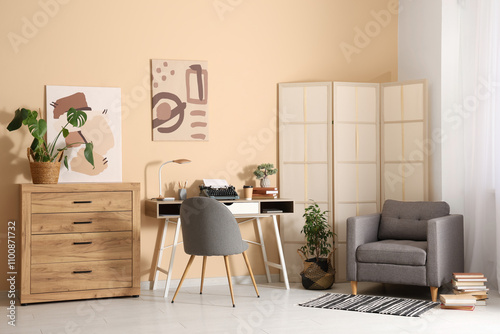 Stylish workspace with vint...