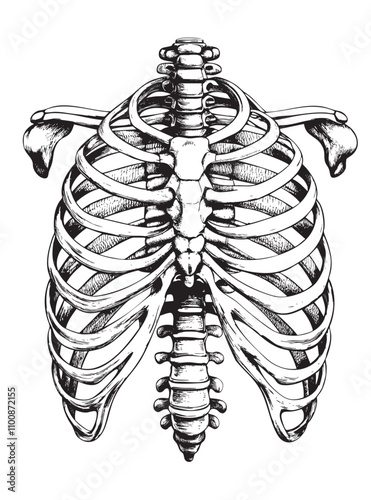 Human rib cage and pelvis skeleton sketch engraving drawing hand drawn vector illustration
