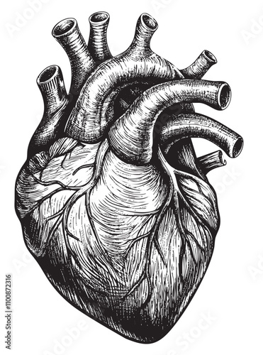 human heart sketch engraving drawing hand drawn vector illustration