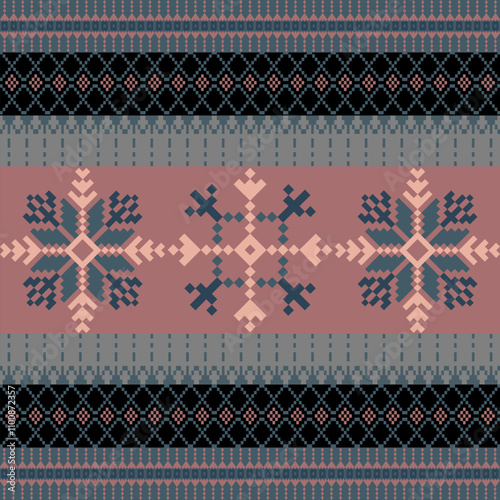 Art Abstract with Pixel Art Designs. Traditional Cross Stitch needlework. Geometric Ethnic Pattern, Embroidery, Textile Ornamental, Fabric, Hand Stitch Pattern, Cultural Stitching Pixel Art