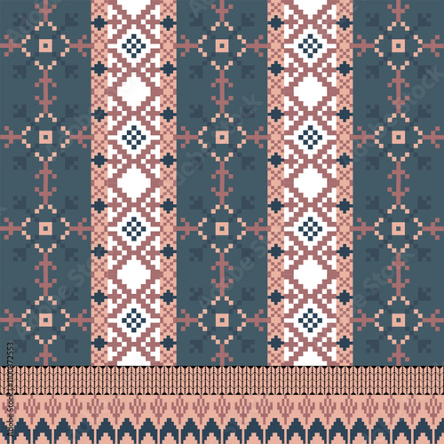 Art Abstract with Pixel Art Designs. Traditional Cross Stitch needlework. Geometric Ethnic Pattern, Embroidery, Textile Ornamental, Fabric, Hand Stitch Pattern, Cultural Stitching Pixel Art