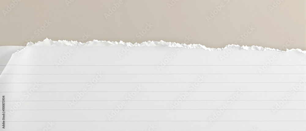 Obraz premium Close up of a torn white blank notepaper with lines, lines, notebook, macro, close up