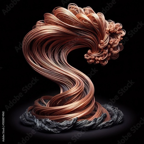 Copper wire sculpture Malleable metal shaped into flowing curren photo