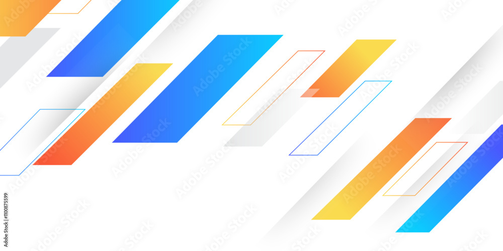 Modern blue, white and yellow geometric diagonal arrow flat shapes background. Futuristic graphic technology network Vector illustration for presentation, poster, banner, website, cover, background. Modern blue, white and yellow geometric diagonal arrow flat shapes background. Futuristic graphic technology network Vector illustration for presentation, poster, banner, website, cover, background.