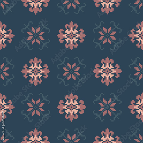 Art Abstract with Pixel Art Designs. Traditional Cross Stitch needlework. Geometric Ethnic Pattern, Embroidery, Textile Ornamental, Fabric, Hand Stitch Pattern, Cultural Stitching Pixel Art