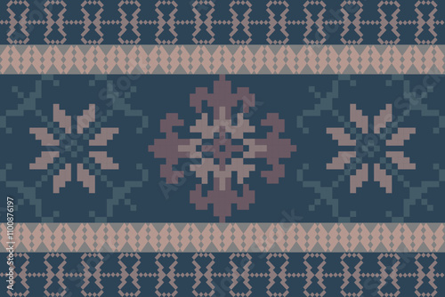 Art Abstract with Pixel Art Designs. Traditional Cross Stitch needlework. Geometric Ethnic Pattern, Embroidery, Textile Ornamental, Fabric, Hand Stitch Pattern, Cultural Stitching Pixel Art