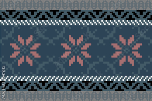 Art Abstract with Pixel Art Designs. Traditional Cross Stitch needlework. Geometric Ethnic Pattern, Embroidery, Textile Ornamental, Fabric, Hand Stitch Pattern, Cultural Stitching Pixel Art