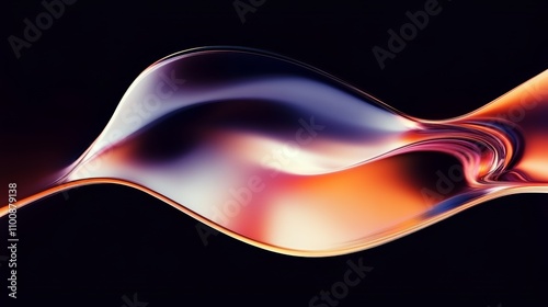 Abstract Metallic Fluid Wave in Motion Glossy Red Neon Gradient on Dark Background Digital Art