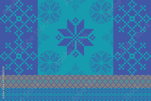 Art Abstract with Pixel Art Designs. Traditional Cross Stitch needlework. Geometric Ethnic Pattern, Embroidery, Textile Ornamental, Fabric, Hand Stitch Pattern, Cultural Stitching Pixel Art