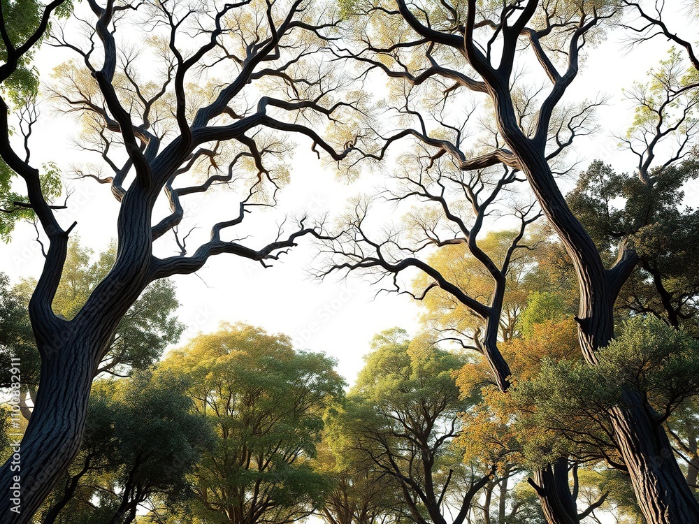 Fototapeta premium A group of branches from different trees forming a natural arch, branches, tree