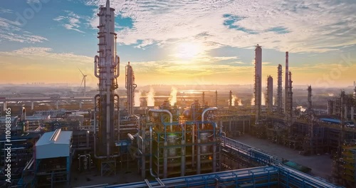 Oil refinery and chemical plant at sunset. Business Finance and Industry background