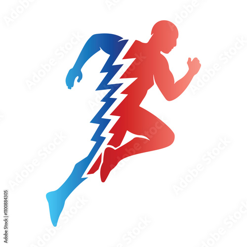 A running man with lightning bolt shape geometric style vector