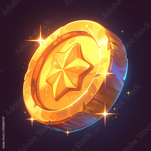 Shining Star Coin with Sparkle Effects - Premium Game Currency Asset with Celestial Design and Magical Glow