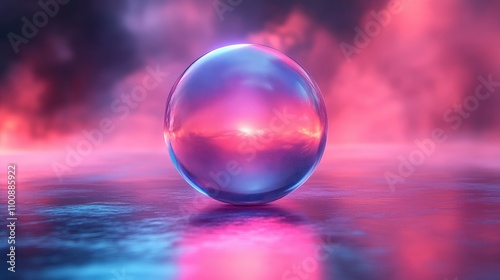 Crystal Ball Reflecting a Pink and Purple Sunset - Mystical Sphere in Dreamy Atmosphere