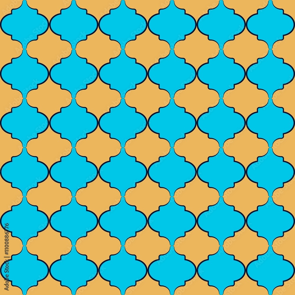 Fototapeta premium seamless geometric pattern blue yellow background texture islamic window grid design