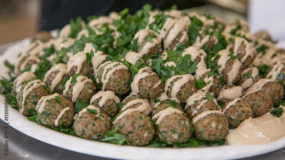 Herb Meatballs Topped With Creamy Sauce And Parsley Herb Meatballs Topped With Creamy Sauce And Parsley