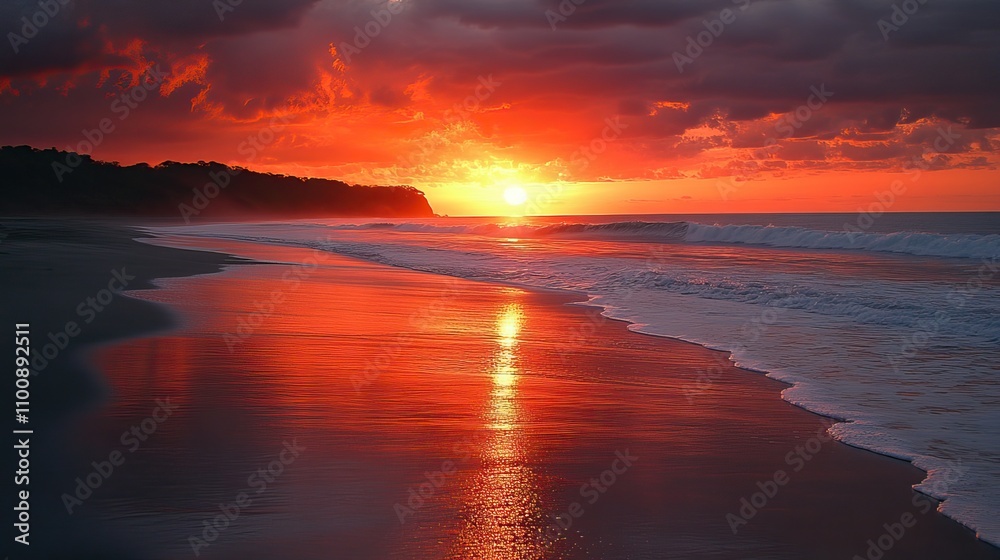 Fototapeta premium A serene sunset preserves the natural beauty of beaches, emphasizing the importance of conservation.