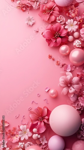 Dreamy Pink Floral Arrangement with Spheres Elegant Feminine Background