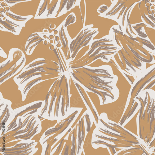 Neutral Colour Abstract Floral Seamless Pattern Design