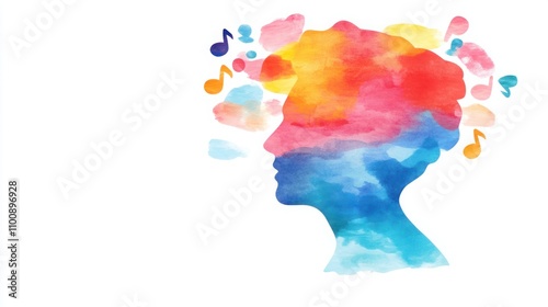 Wallpaper Mural Colorful Silhouette of a Human Head with Vibrant Music Notes and Abstract Shapes Representing Creativity and Imagination in Art Torontodigital.ca