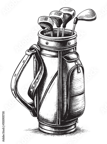 golf bag  sketch engraving drawing hand drawn vector illustration