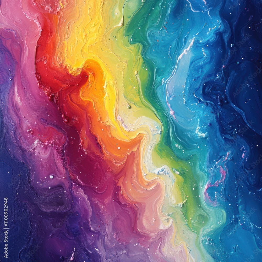 Fototapeta premium Abstract swirling rainbow colors with glitter.