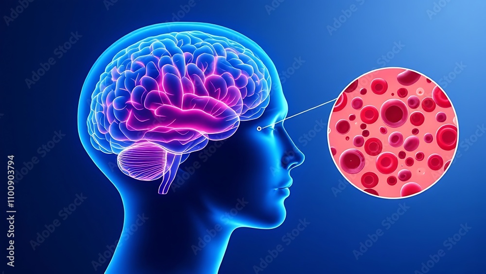 Obraz premium Ministroke or transient ischemic attack as TIA stroke as blood flow in the brain blocked in an artery by plaque or blood clot buildup as Atherosclerosis or Emboli.