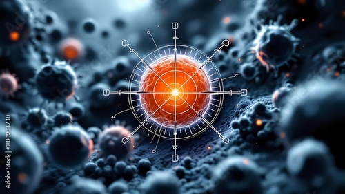 Targeting Cancer and malignant tumor detection or screening as a treatment for disease cells with a biopsy or testing caused by carcinogens and genetics with a cancerous cell as an immunotherapy symbo