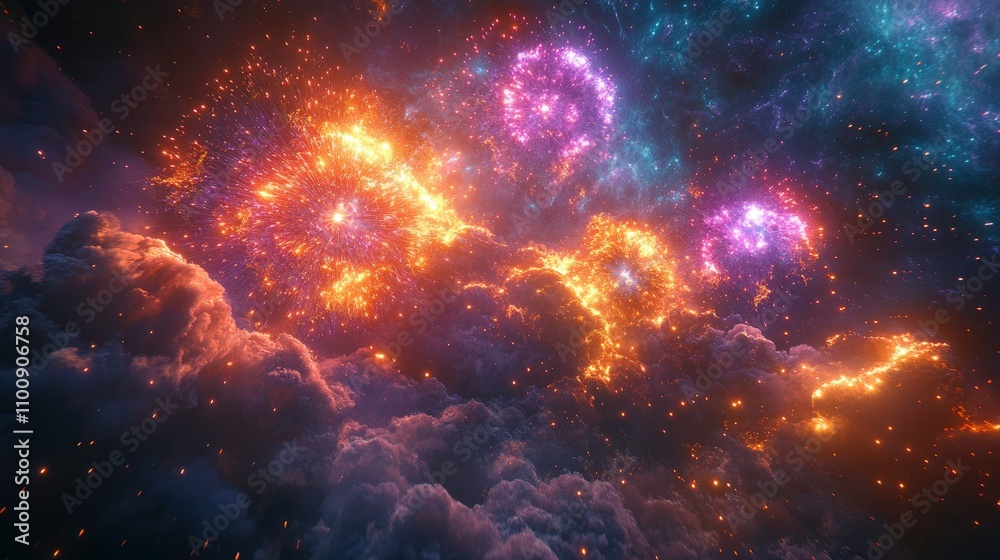 Obraz premium Celestial Fireworks A Cosmic Symphony of Light and Color
