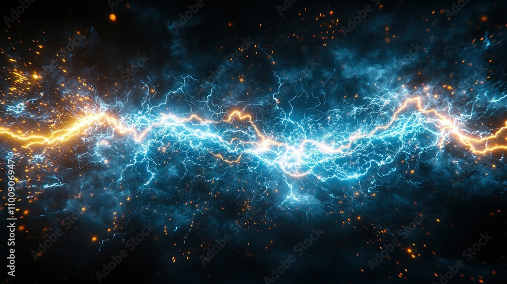 Obraz premium Abstract Blue and Orange Lightning Storm Energy Background