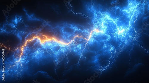 Abstract Blue and Orange Lightning Storm - Electrical Energy Background