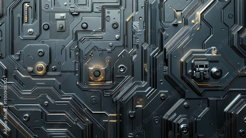 Fototapeta premium Futuristic circuit surface structure of a biomechanical metallic relief. metallic surface. illustration. Biomechanical. Illustration