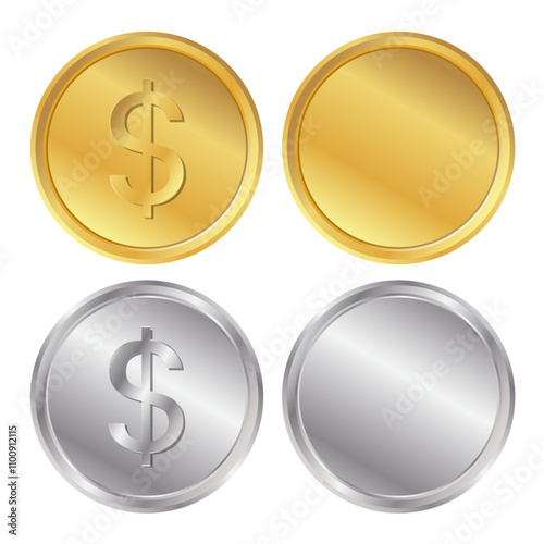 gold coin and silver coin with dollar sign
