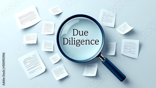 Due Diligence and risk management as a business concept to investigate and verify or evaluate a person or contract for making a decision looking for risks benefits and liabilities for an informed. photo