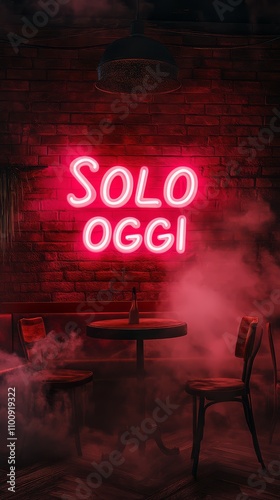 Red Neon Sign Solo Oggi in a Dark Room  photo