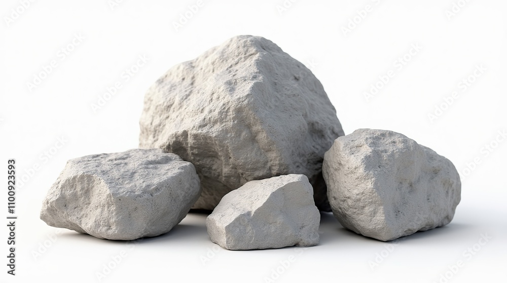 Obraz premium Realistic 3D Render of Heavy Rocks Isolated on White Background