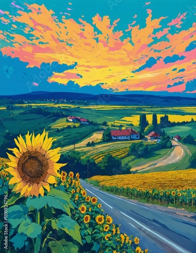landscape with sunflowers