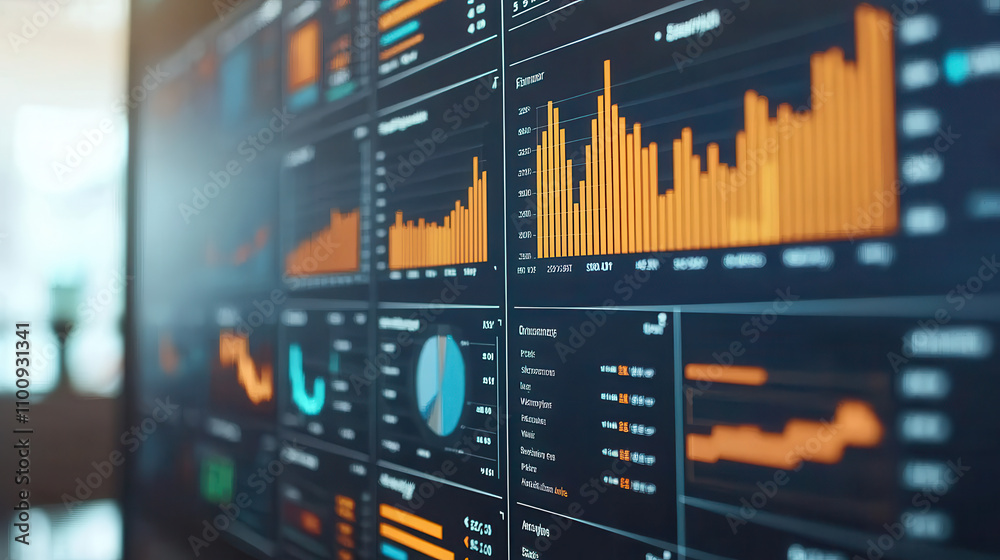 Fototapeta premium Data visualization dashboard displaying financial metrics and trends