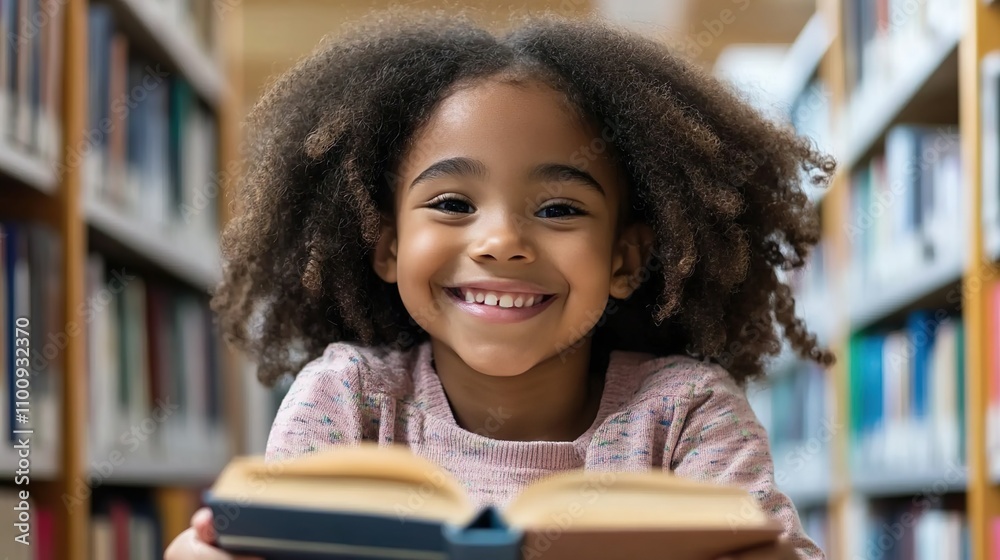Happy young disabled mixed race school student in wheelchair reading a library book. African american child with disability learning. Inclusive diverse education Happy young disabled mixed race school student in wheelchair reading a library book. African american child with disability learning. Inclusive diverse education