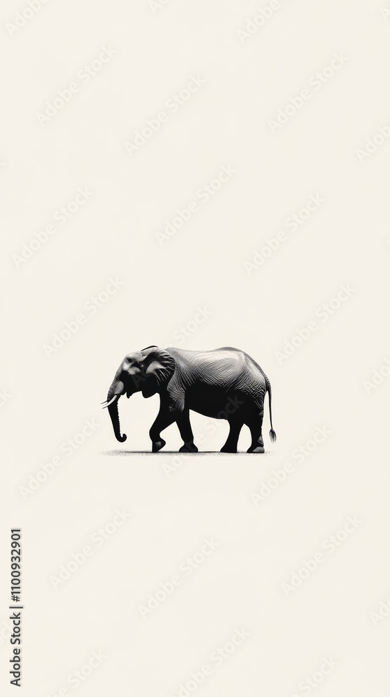 Fototapeta premium Elephant in Silhouette: A striking silhouette of an elephant walking across a blank canvas, evoking a sense of grandeur and power.
