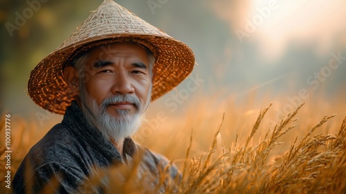 Happy Farmer in Rice Field